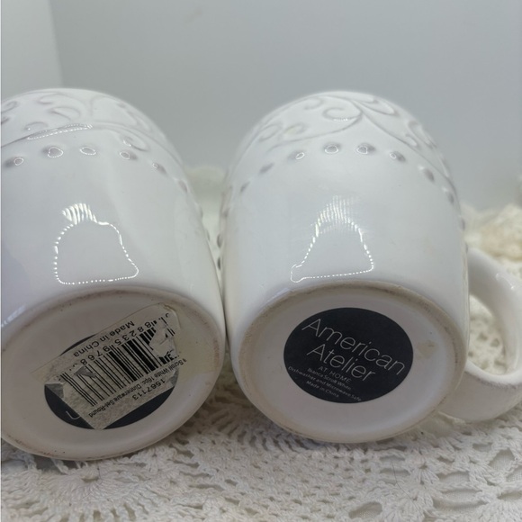2 American atelier Elegant White Embossed Mugs - Picture 5 of 8